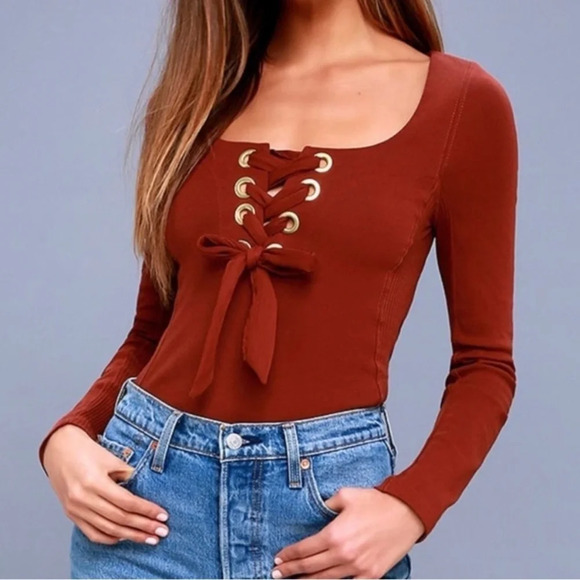 Free People Lace-Up Top Rust Sz Small - Picture 1 of 5